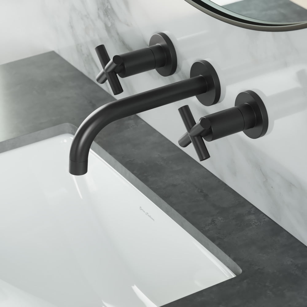 Ivy Matte Black Brass Wall-Mount Double Handle Bathroom Faucet
