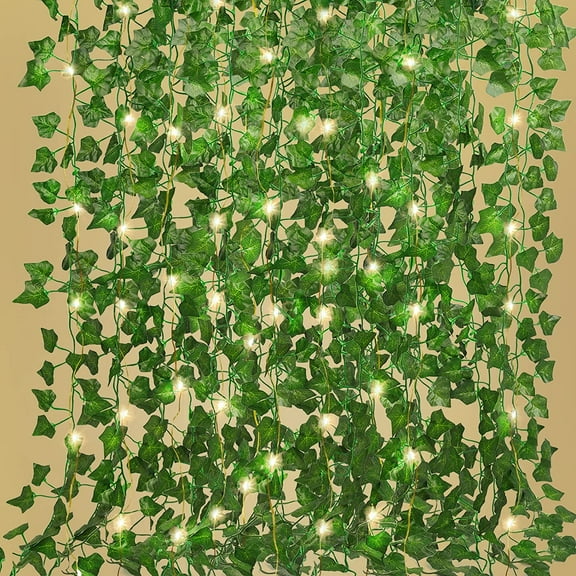 Ivy Fake Vines for Room Decor 12 Pack 86 FT Artificial Plant with 100 LED String Light Bedroom Aesthetic Hanging Greenery Garlands Backdrop Leaves for Wall Wedding Party Home Garden Decor