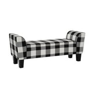 Ivy Grafton Home Claire Upholstered Transitional Storage Bench Black/White Foam, Fabric Plaid Pattern Transitional Fabric