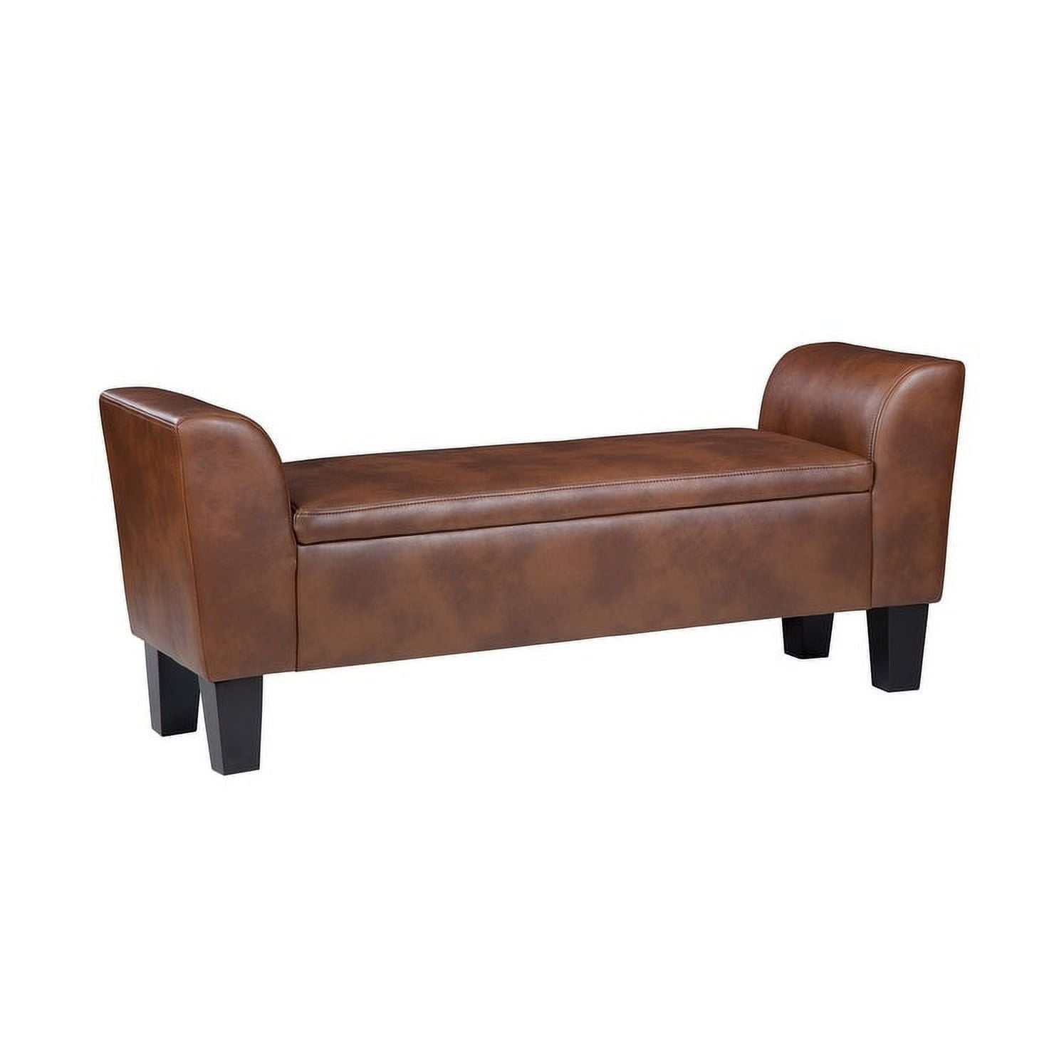 Claire Caramel Faux Leather Storage Bench with Arms