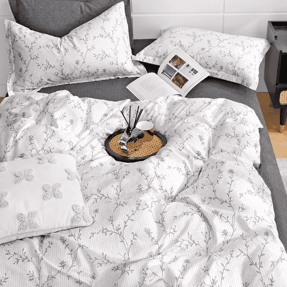 Say Yes Bedding Ivy Gray Floral 100% Cotton Comforter Set - Full Queen