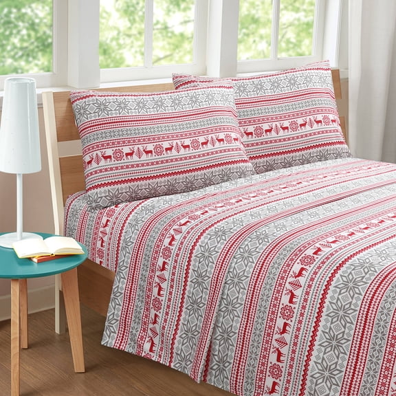 Ivy Grey/Red 4-piece Sheet Set
