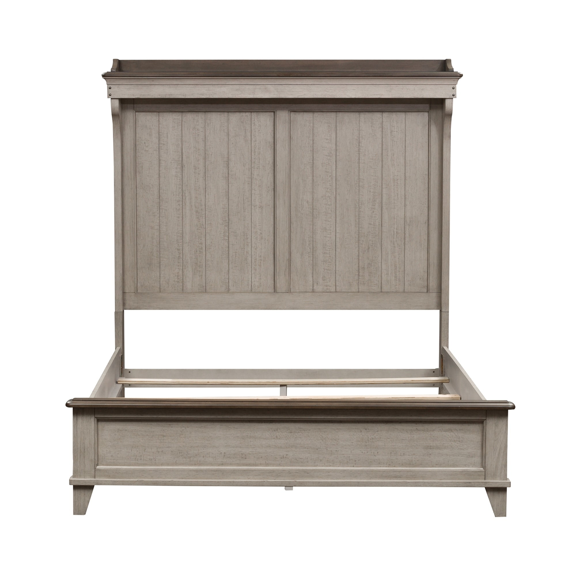 Ivy Hollow Cream Pine Upholstered Queen Panel Bed with LED Lighting