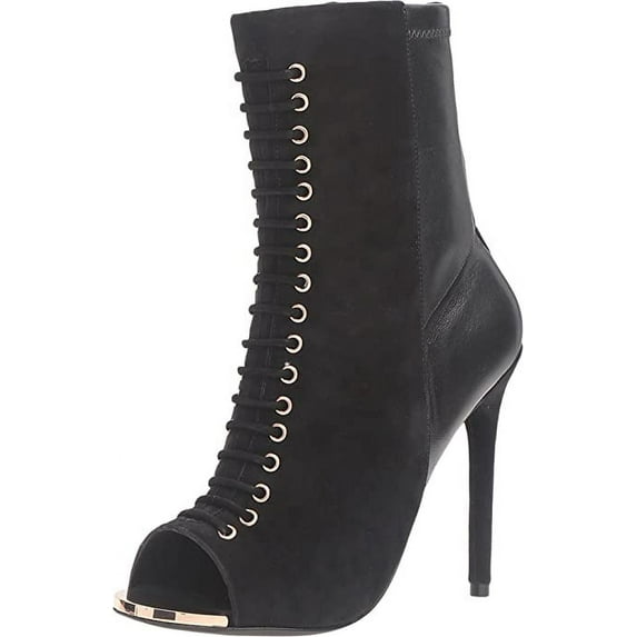 Ivy Kirzhner Candid Black Peep Toe High Heel Designer Suede and leather Booties (Black, 6.5)