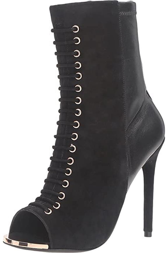 Candid Black Peep Toe High Heel Designer Suede and leather Booties (Black, 6.5)