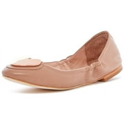 Ivy Kirzhner Candy Peony Nude Soft Calf Leather Heart Embellished Ballet Flats (Nude, 6)