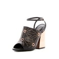 thumbnail image 1 of Ivy Kirzhner Epoque Black Peep-Toe Mule High Block Heel Gold Embellished Sandals (Black, 8.5), 1 of 2