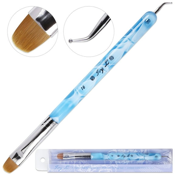 Ivy L French Manicure Gel Nail Brush & Dotting Tool with Blue and White Marble Swirl Handle Size 16 (20 pieces)
