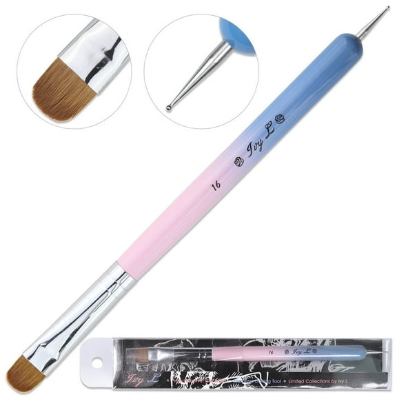 Ivy L Premium 2 Way Frech Manicure Gel Nail Brush and Dotting Tool - Pink Blue Wood Handle - Size 16