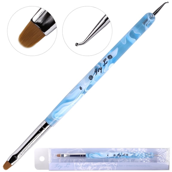 Ivy L Premium 2 Way French Manicure Gel Nail Brush and Dotting Tool - Blue and White Marble Acrylic Handle - Size 6