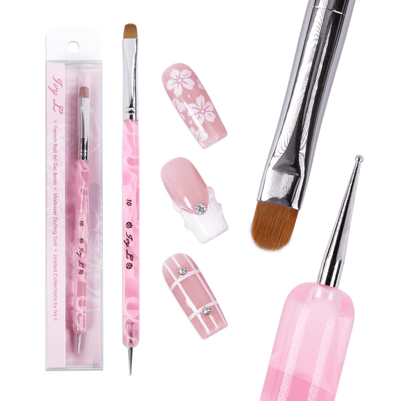 Ivy L Premium 2 Way French Manicure Gel Nail Brush and Dotting Tool - Pinky Marble Acrylic Handle - Size 10