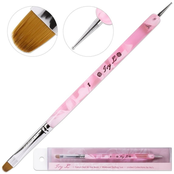 Ivy L Premium 2 Way French Manicure Gel Nail Brush and Dotting Tool - Pinky Marble Acrylic Handle - Size 8