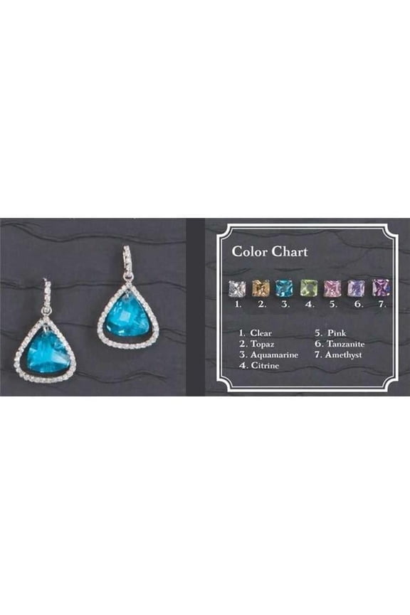 Silver Tanzanite Stone Earrings With Rhinestone Edge - Tan