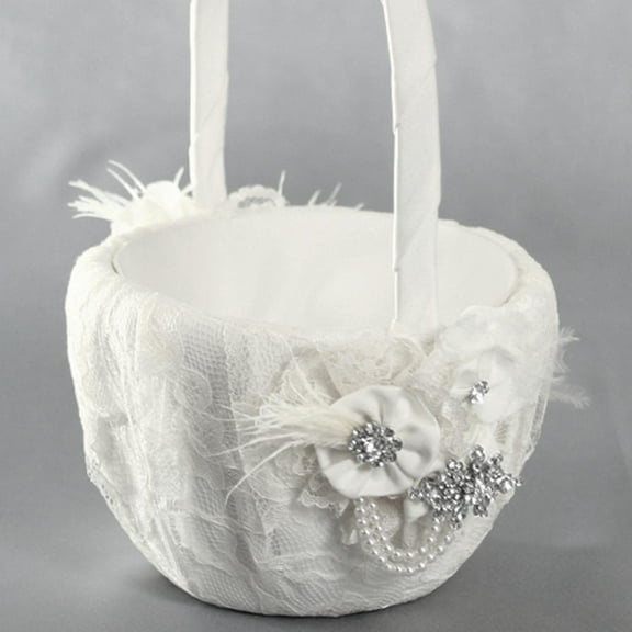 Ivy Lane Genevieve Ivory or White Lace Flower Basket