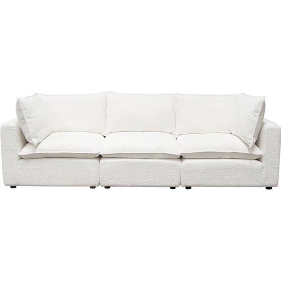 Ivy Modular Sofa with Faux Shearling & Feather Down Seating, White - 3 Piece