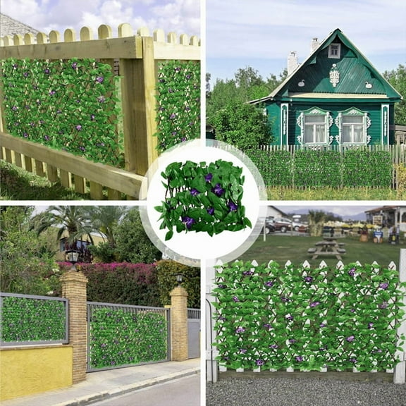 Ivy Privacy Fence Expandable Screen Decorative Garden Trellis Panels with Violet Flowers 40cm