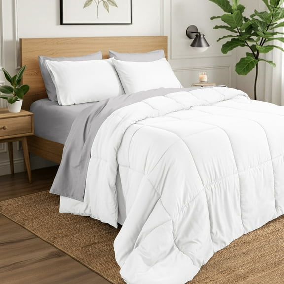 Ivy Union Comforter Set - Box Stitch - Easy Care Ultra-Soft Microfiber - All Season Warmth - Bedding Comforter - Full - White