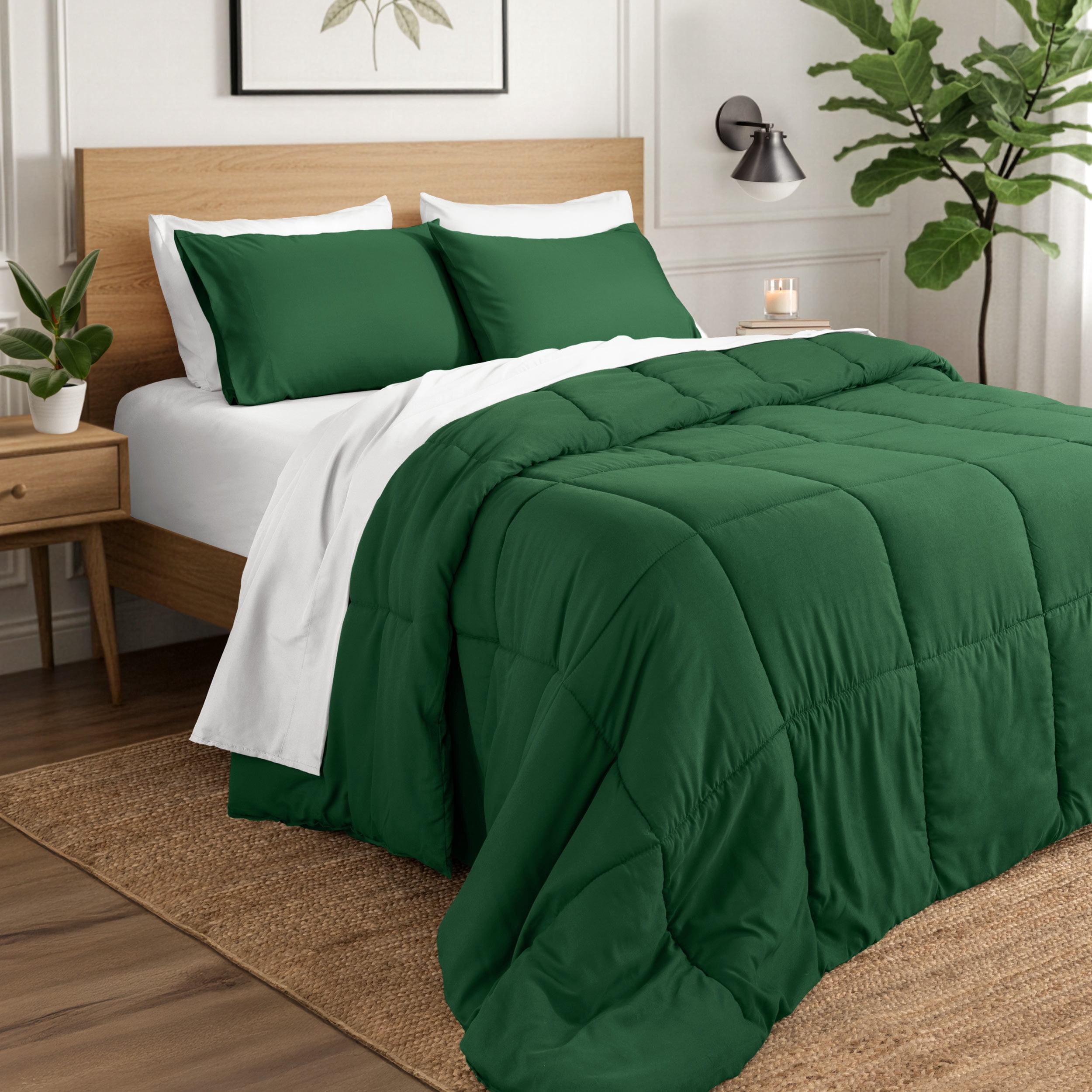 Ivy Union Comforter Set - Box Stitch - Easy Care Ultra-Soft Microfiber - All Season Warmth - Bedding Comforter - King - Forest Green