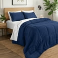 thumbnail image 1 of Ivy Union Comforter Set - Box Stitch - Easy Care Ultra-Soft Microfiber - All Season Warmth - Bedding Comforter - Queen - Dark Blue, 1 of 7