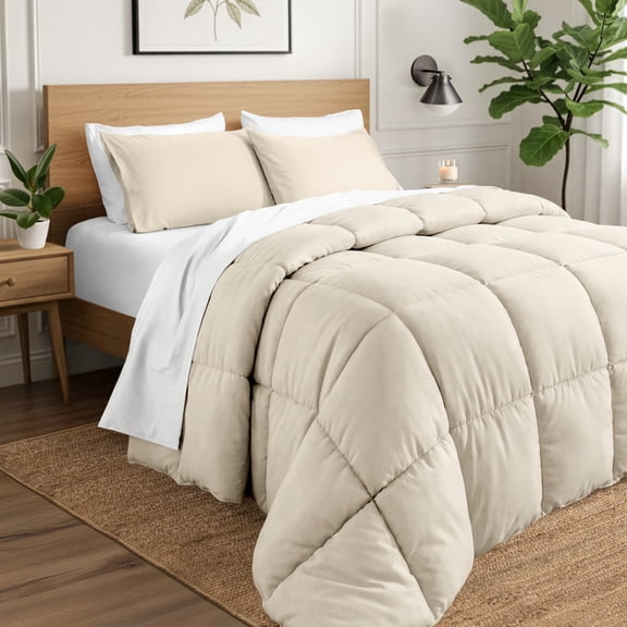 Ivy Union Comforter Set - Box Stitch - Easy Care Ultra-Soft Microfiber - All Season Warmth - Bedding Comforter - Twin/Twin XL - Sand