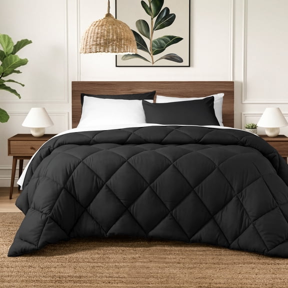 Ivy Union Comforter Set - Diamond Stitch - Easy Care Ultra - Soft Microfiber - All Season Warmth - Bedding Comforter Set - Full - Black