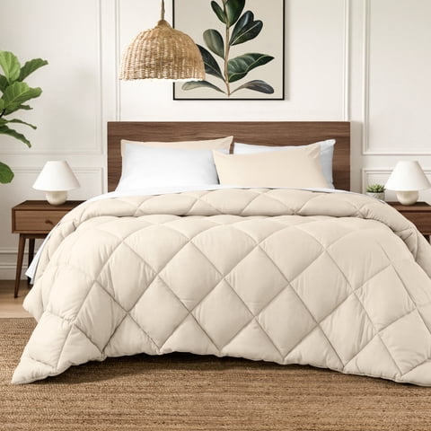 Ivy Union Comforter Set - Diamond Stitch - Easy Care Ultra - Soft Microfiber - All Season Warmth - Bedding Comforter Set - Full - Sand