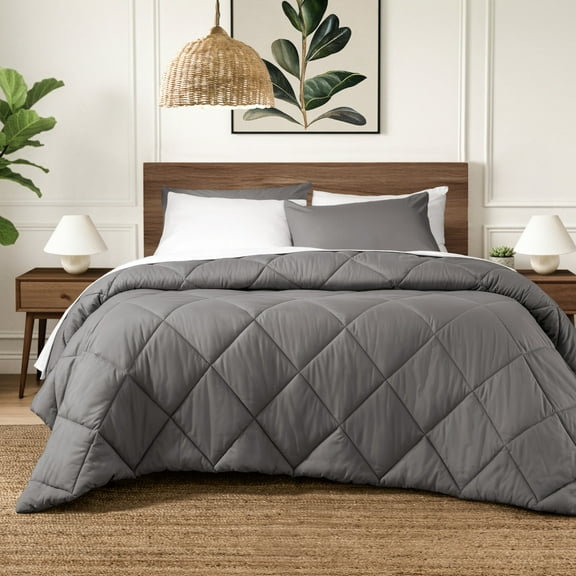 Ivy Union Comforter Set - Diamond Stitch - Easy Care Ultra - Soft Microfiber - All Season Warmth - Bedding Comforter Set - King - Grey