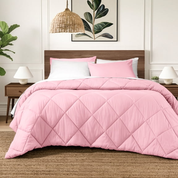 Ivy Union Comforter Set - Diamond Stitch - Easy Care Ultra - Soft Microfiber - All Season Warmth - Bedding Comforter Set - King - Light Pink