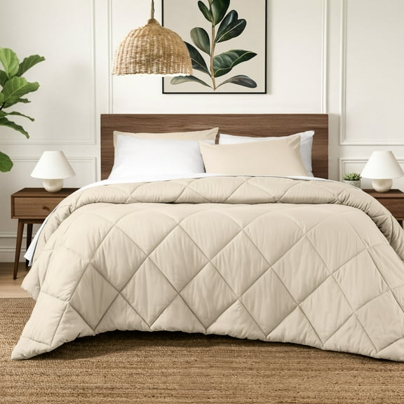 Ivy Union Comforter Set - Diamond Stitch - Easy Care Ultra - Soft Microfiber - All Season Warmth - Bedding Comforter Set - King - Sand