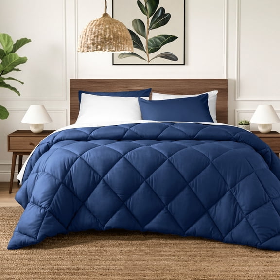 Ivy Union Comforter Set - Diamond Stitch - Easy Care Ultra - Soft Microfiber - All Season Warmth - Bedding Comforter Set - Queen - Dark Blue