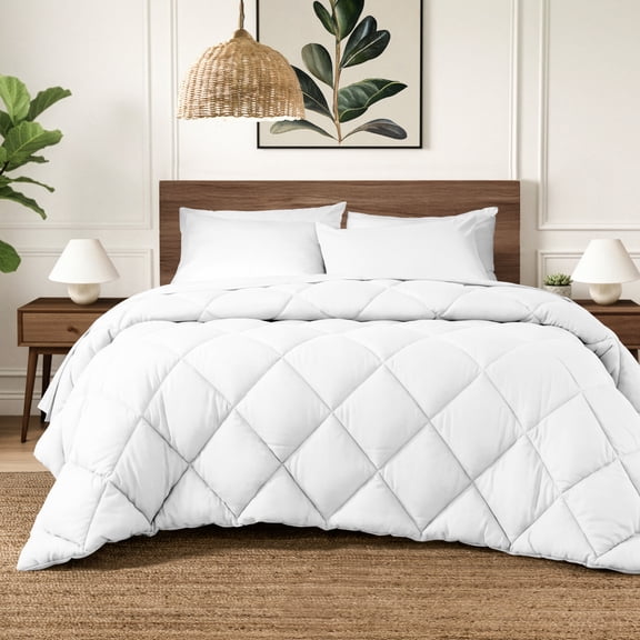Ivy Union Comforter Set - Diamond Stitch - Easy Care Ultra - Soft Microfiber - All Season Warmth - Bedding Comforter Set - Queen - White