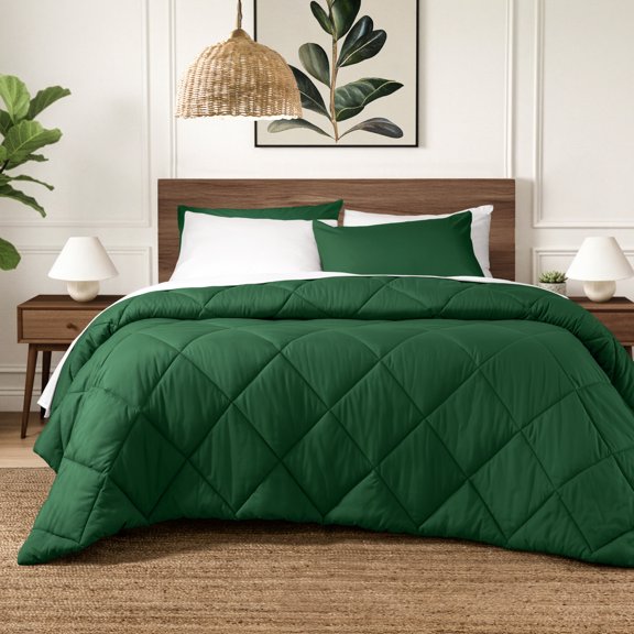 Ivy Union Comforter Set - Diamond Stitch - Easy Care Ultra - Soft Microfiber - All Season Warmth - Bedding Comforter Set - Full - Forest Green