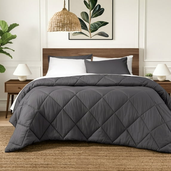 Ivy Union Comforter Set - Diamond Stitch - Easy Care Ultra - Soft Microfiber - All Season Warmth - Bedding Comforter Set - Queen - Forged Iron Grey