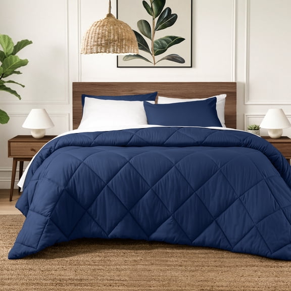 Ivy Union Comforter Set - Diamond Stitch - Easy Care Ultra - Soft Microfiber - All Season Warmth - Bedding Comforter Set - Twin XL - Dark Blue