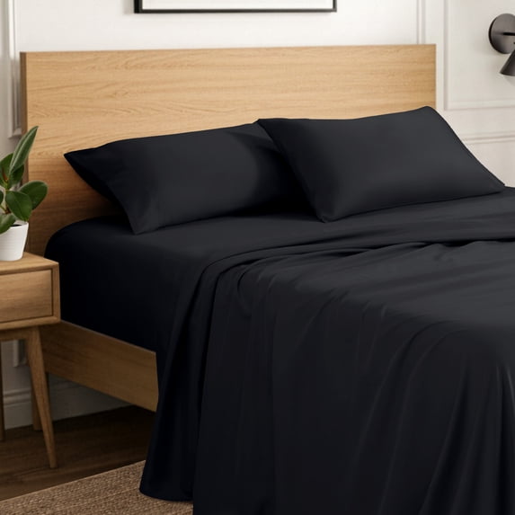 Ivy Union Microfiber Sheet Set - 4-Pieces - Breathable - Deep Pocket, King, Black
