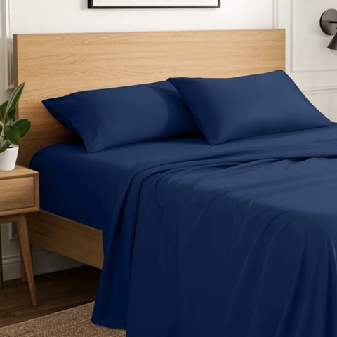 Ivy Union Microfiber Sheet Set - 5-Pieces - Breathable - Deep Pocket, Split King, Dark Blue