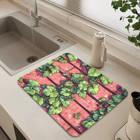 Ivy Vines on Wall Dish Drying Mat for Kitchen Counter Absorbent Drainer Mats (15.7X11.8Inch)