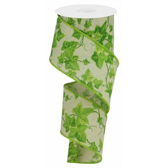 Ivy Wired Ribbon, Green Beige - 2.5 Inches x 10 Yards