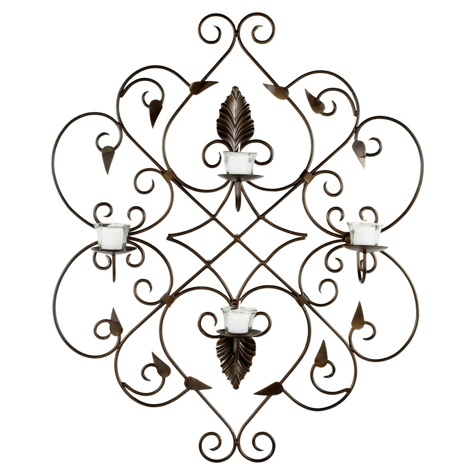 Contemporary Black Iron Ivy and Leaf Votive Wall Sconce