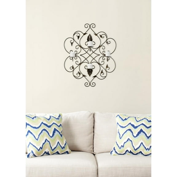 Ivy and Leaf Wrought Iron Candle Wall Sconce - 32.3H in.