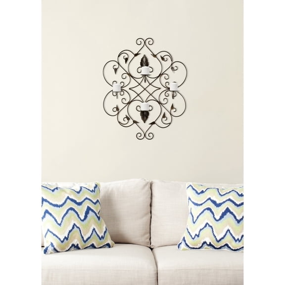 Ivy and Leaf Wrought Iron Candle Wall Sconce - 32.3H in.
