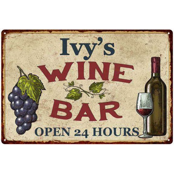Ivy's Rustic Wine Bar Sign Wall Decor Kitchen Gift 8 x 12 High Gloss Metal 208120056012