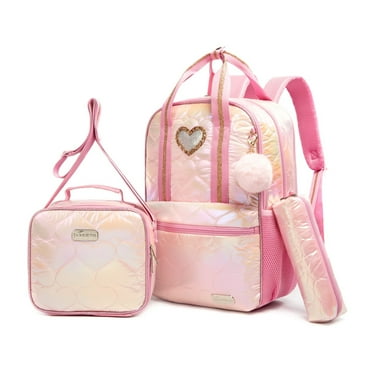 IvyH 3PCS Backpack Love Bag 3PCS Set with Lunch Bag Pencil Case,Pink