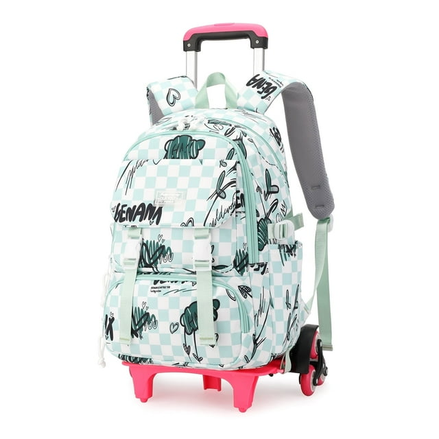 IvyH 6 Wheels Rolling Backpack Wheeled Roller School Bag Elementary Wheeled Backpack Bookbag with Detachable Trolley