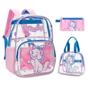 IvyH Kids Clear Backpack, 3PCS Large Clear Bag Heavy Duty Stadium Approved See Through Backpack Waterproof PVC Transparent Bookbag Travel Daypack with Lunch Bag Pencil Case,Blue Mermaid