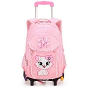 IvyH Kids Rolling Backpack,Girls Handle Wheeled Backpack Cute Cartoon Cat Roller Trolley Bag Roller Bookbag for School Travel,Pink