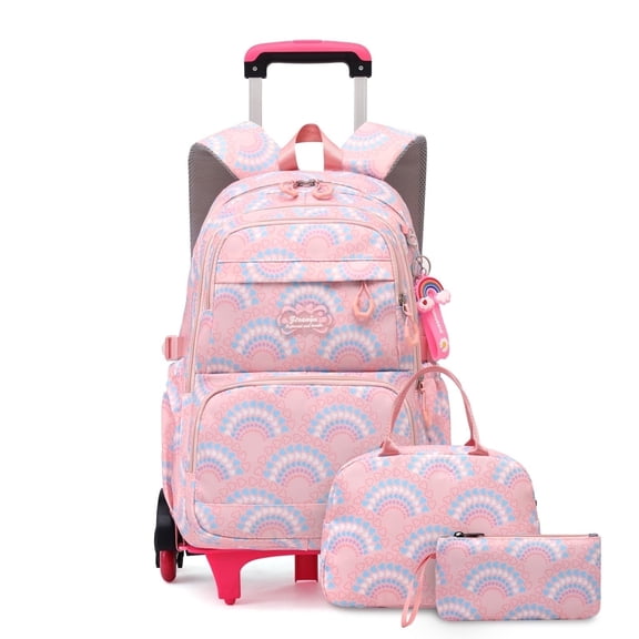 IvyH Rolling Backpack 3PCS Schoolbag Set with Lunch Bag Pen Case,Lightweight Waterproof Travel Bookbag
