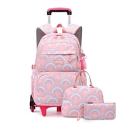 IvyH Rolling Backpack 3PCS Schoolbag Set with Lunch Bag Pen Case,Lightweight Waterproof Travel Bookbag