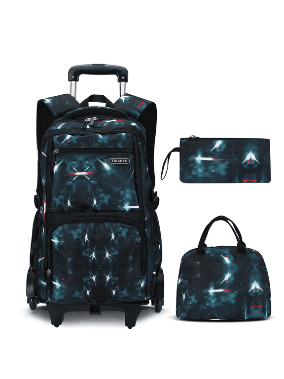 Rolling Backpack 3PCS Wheeled Backpack Lightweight Waterproof Bag Set with Lunch Bag Pen Case,Dark Blue Space