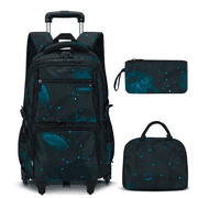 IvyH Rolling Backpack 3PCS Wheeled Backpack Lightweight Waterproof Bag Set with Lunch Bag Pen Case,Dark Blue Starry Sky